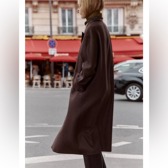 Zara Chocolate Brown Trench Coat NWT - Picture 7 of 16